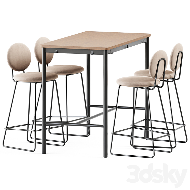 Tommaryd wooden table by Ikea and Gemma Bar Chair by Baxter 3DS Max Model - thumbnail 1