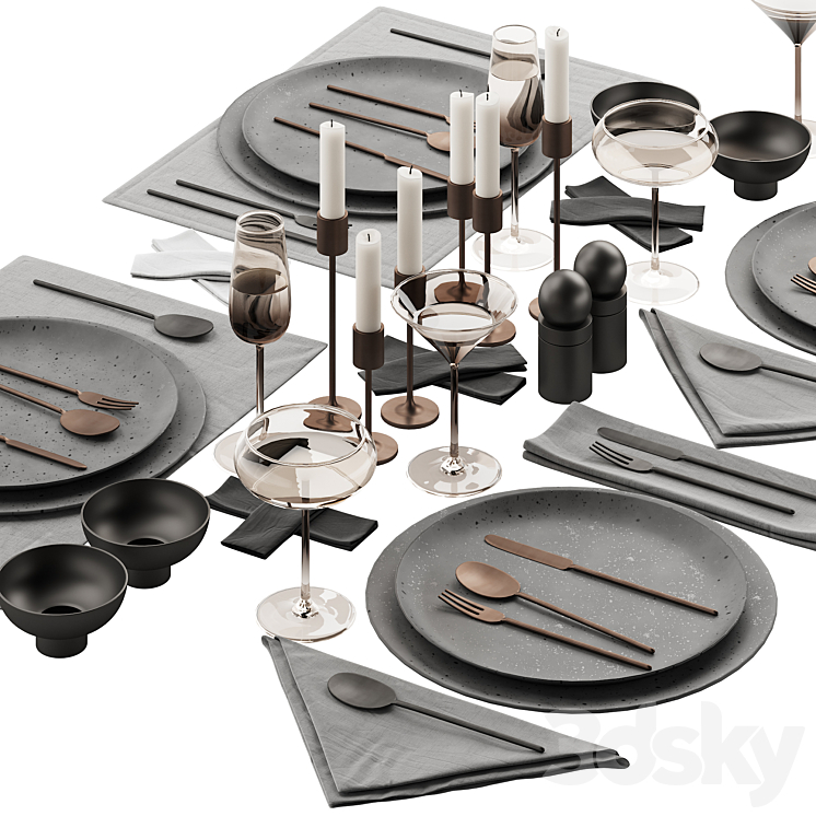 065 Tableware decor set 03 ceramic bronze black 00 3DS Max Model - thumbnail 2