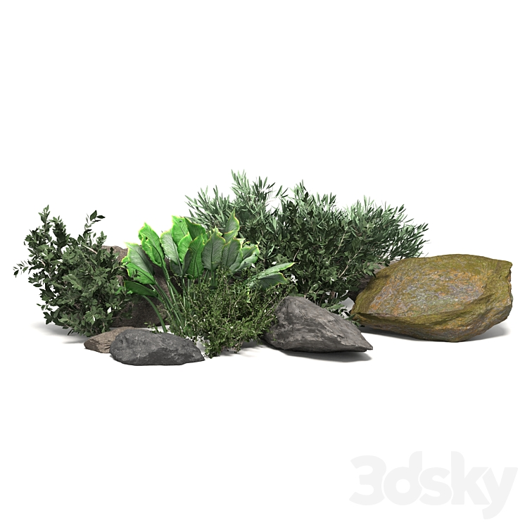 Stone + Bush Pack 18 3D Model