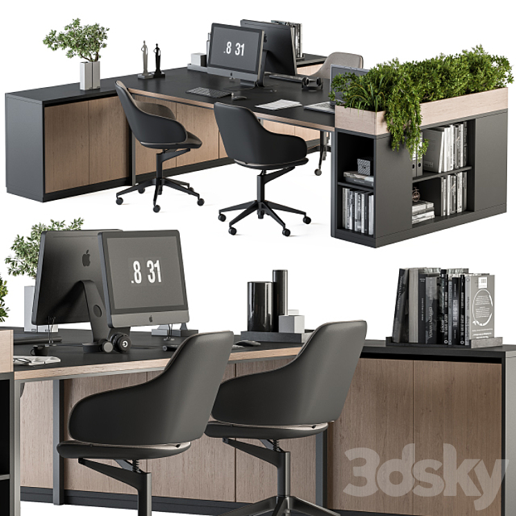 Office Furniture with Plant Box – employee Set 48 3DS Max - thumbnail 1