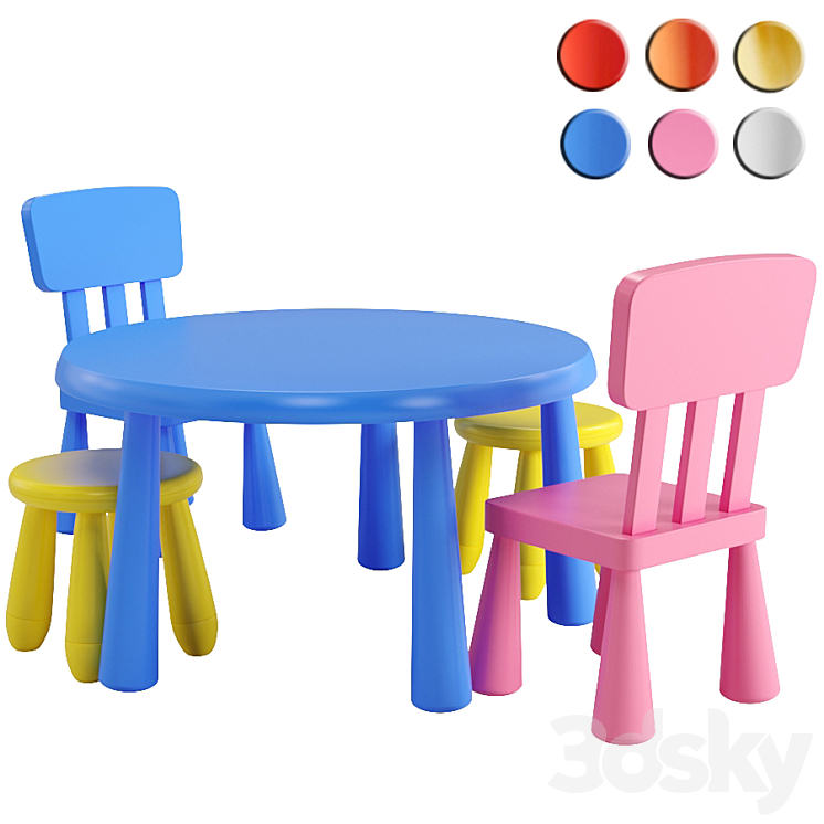 IKEA MAMMUT table chair stool 3DS Max Model - thumbnail 1