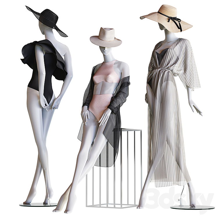 Set of female beachwear on mannequins 3DS Max Model - thumbnail 1
