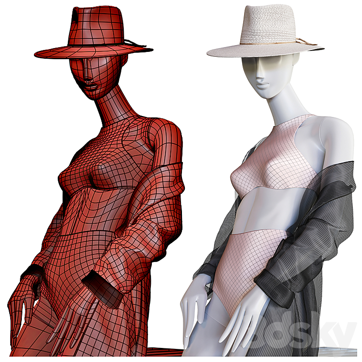 Set of female beachwear on mannequins 3DS Max Model - thumbnail 2