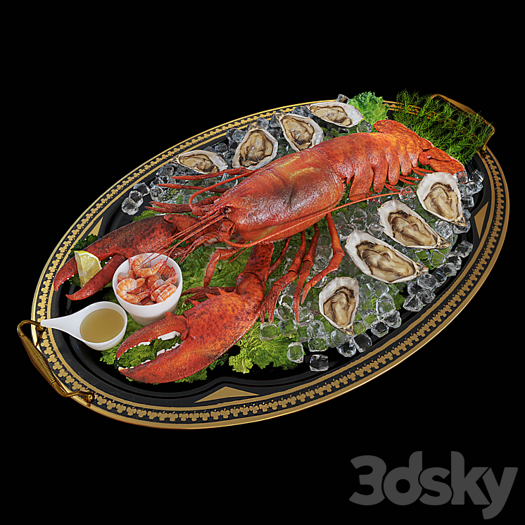 Lobster on a tray 3DS Max Model - thumbnail 1