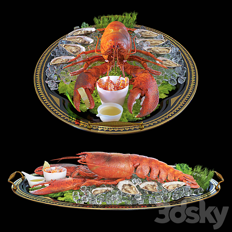 Lobster on a tray 3DS Max Model - thumbnail 2