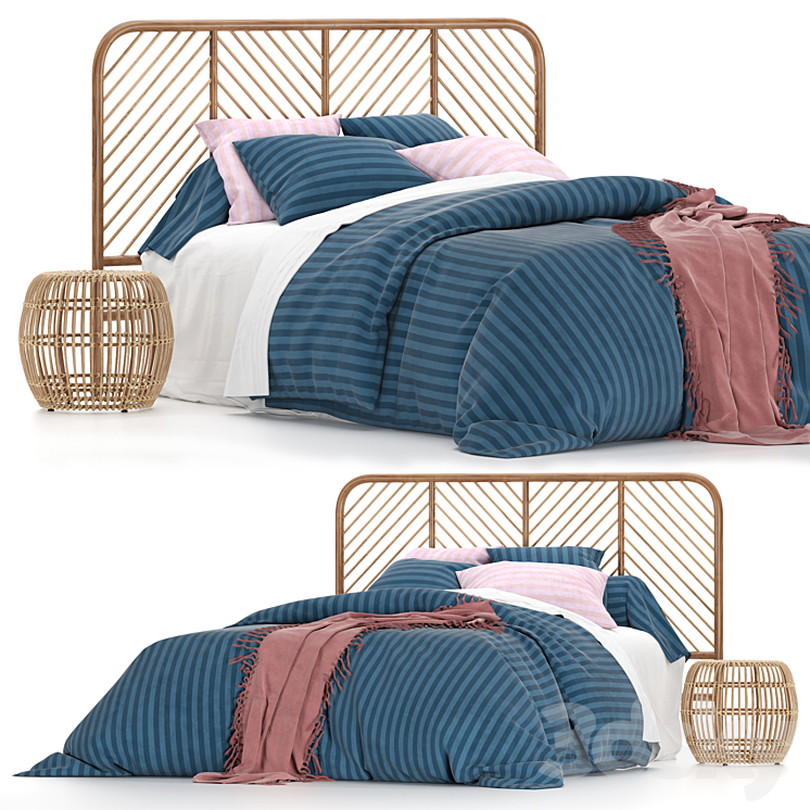Bed made of LaRedoute bed linen 3DS Max Model - thumbnail 1