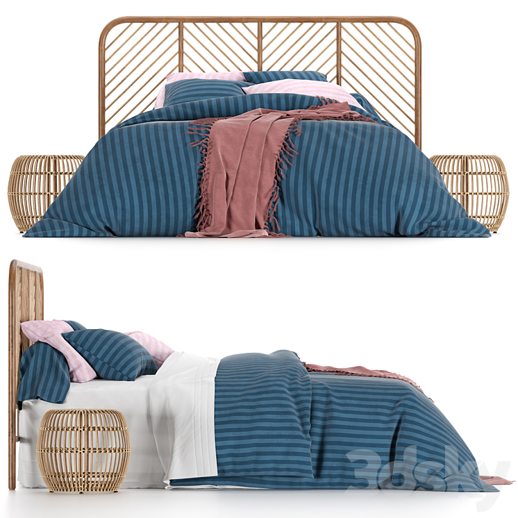Bed made of LaRedoute bed linen 3DS Max Model - thumbnail 2
