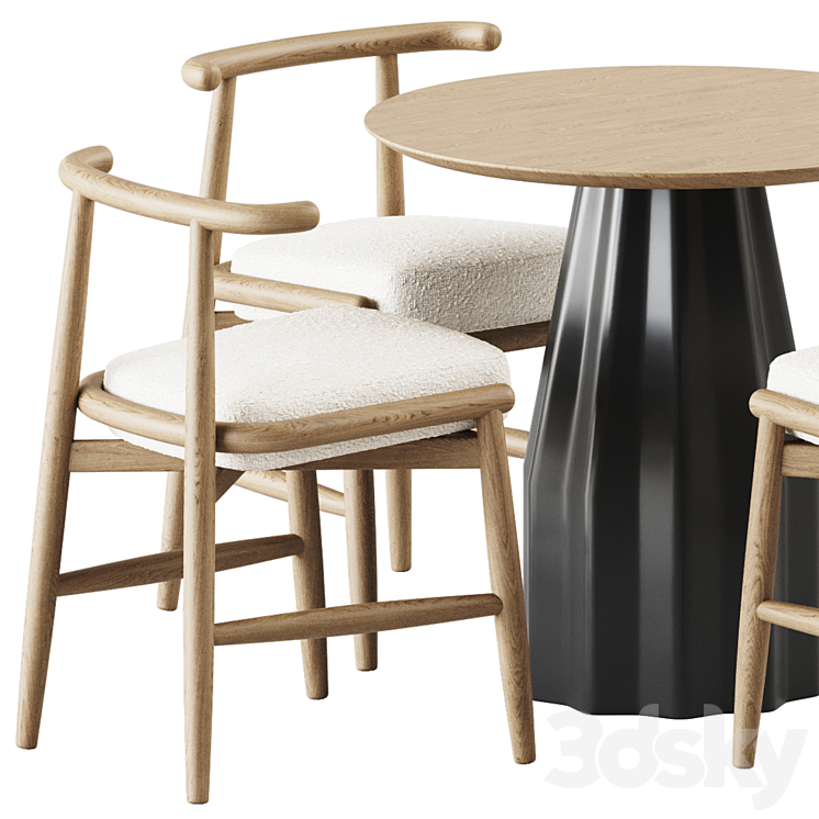 Burin Wooden Table D80 by Viccarbe and Chair Emilia by Meridiani 3DS Max Model - thumbnail 2