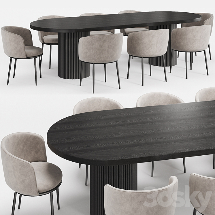 GLOBEWEST Benjamin Ripple table and Filmore dining chair Eichholtz 3DS Max Model - thumbnail 1