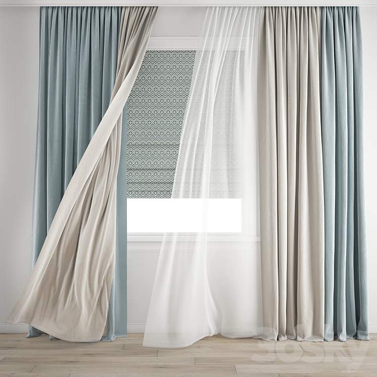 Curtain 346 \/ Wind blowing effect 9 3DS Max Model - thumbnail 1