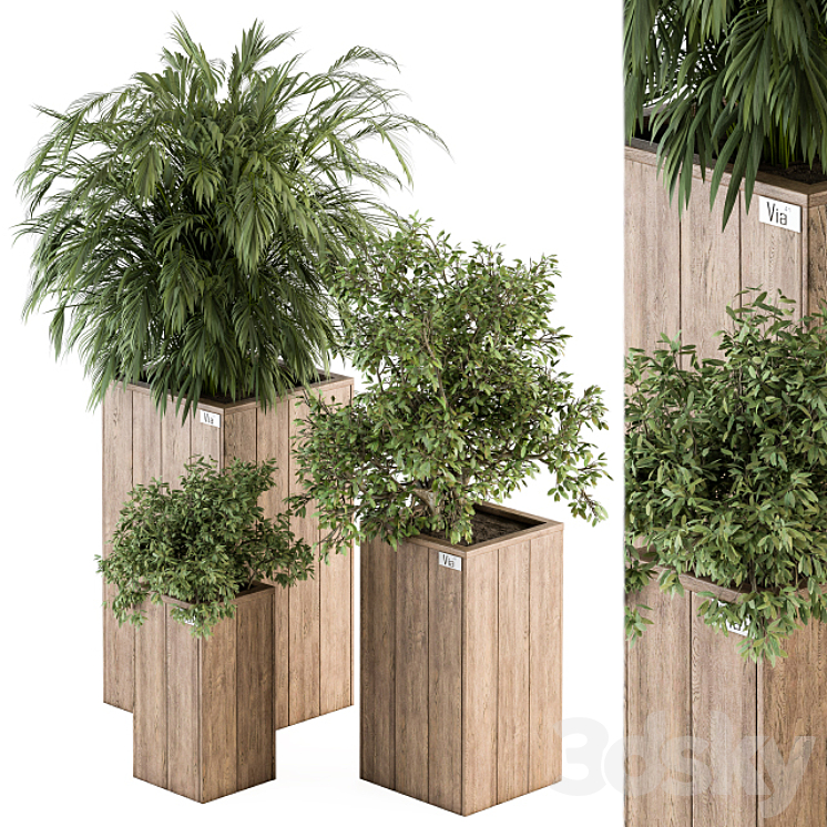 Outdoor Plant Set 297 – Wooden Plant Box 3DS Max Model - thumbnail 1