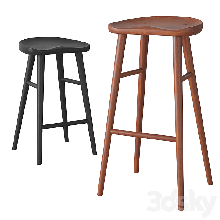 Rejuvenation Randle tractor bar stool and counter stool with wooden legs 3DS Max Model - thumbnail 1