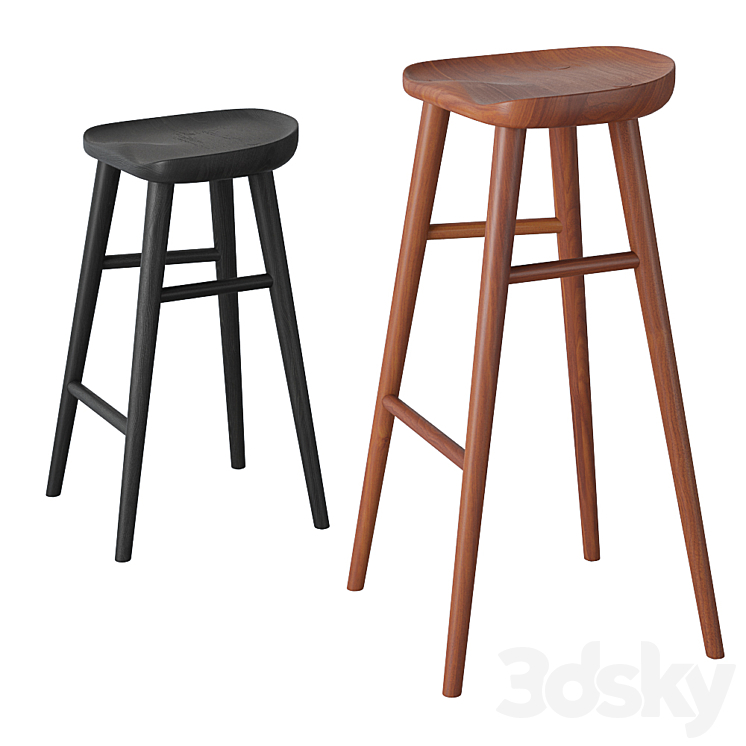 Rejuvenation Randle tractor bar stool and counter stool with wooden legs 3DS Max Model - thumbnail 2