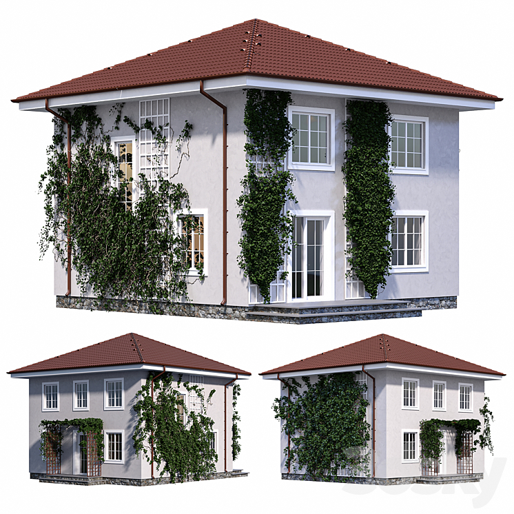 Two-storey house with ivy 3DS Max - thumbnail 1