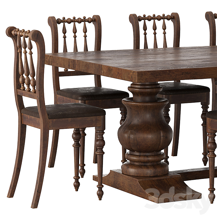 Rustic dining table + chair 3D Model