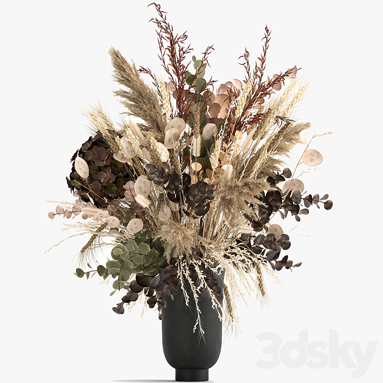 Beautiful lush bouquet of dried flowers in a vase with hydrangea pampas Lunnik spikelet Barberry. 173 3DS Max Model - thumbnail 2