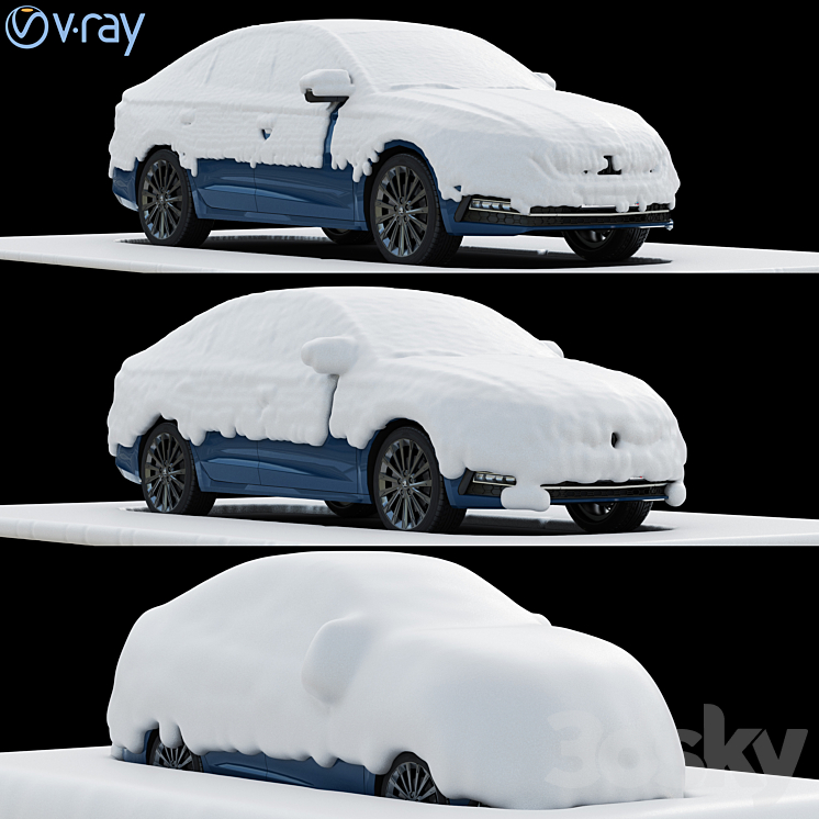 snow covered cars in the parking lot 3D Model Free