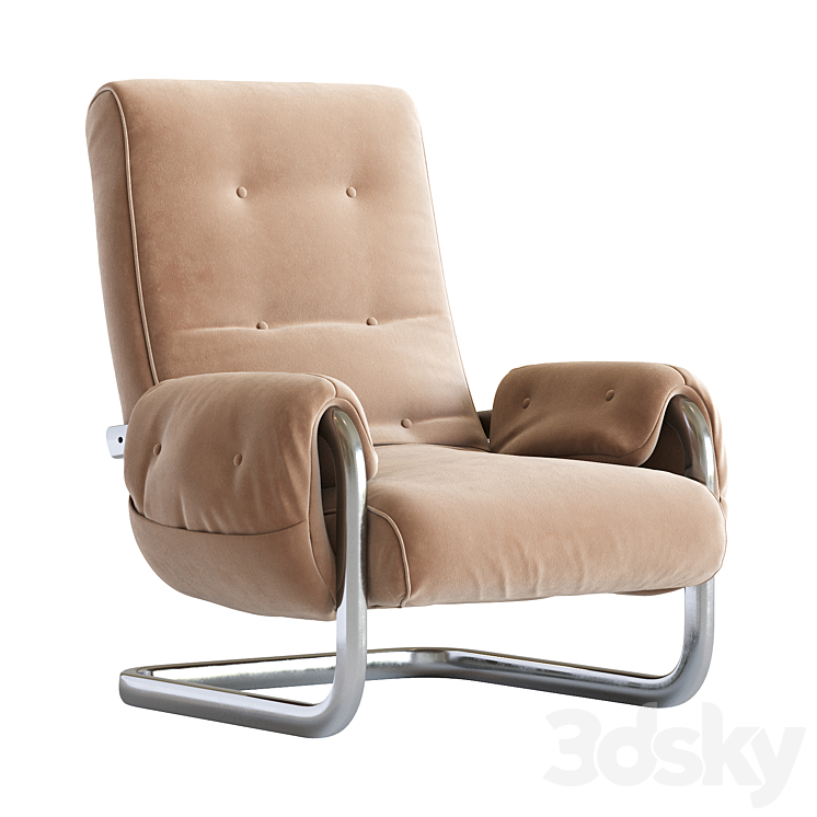 Tan Brown Mohair Velvet Large Lounge Chairs Guido Faleschini 1970's Italy 3D Model
