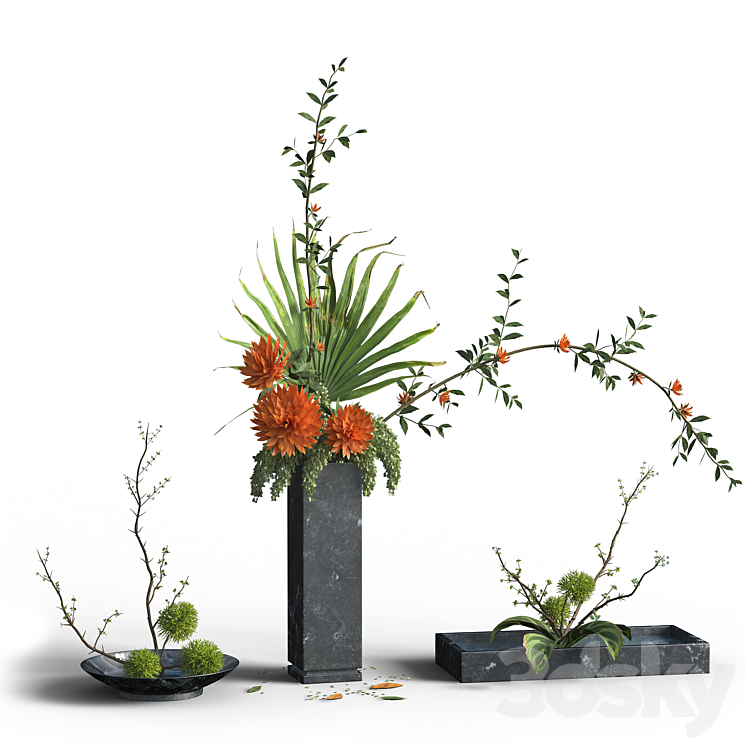 Indoor Plant Set 03 -three bouquets 3DS Max - thumbnail 1