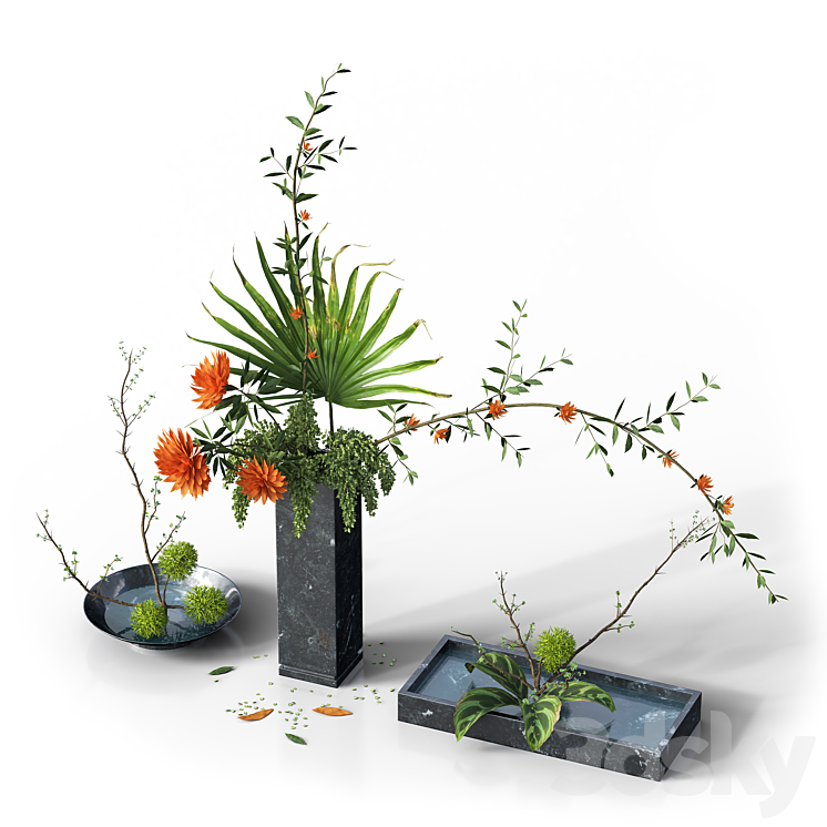 Indoor Plant Set 03 -three bouquets 3DS Max - thumbnail 2