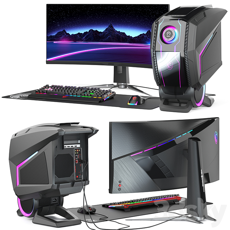 PC Gamer Set 3 3D Model Free