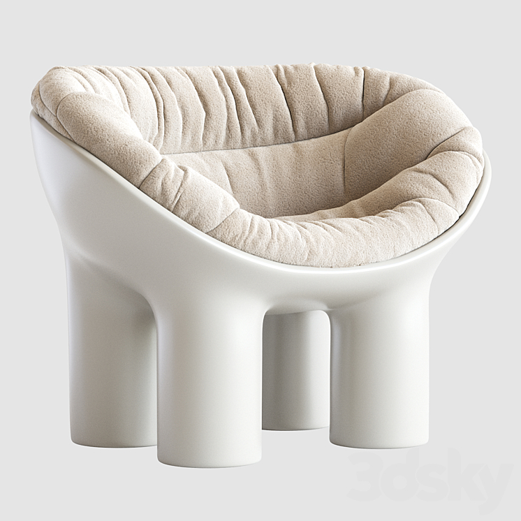 Roly Poly Polyethylene Armchair in Concrete with Cushions by Faye Toogood 3DS Max Model - thumbnail 1