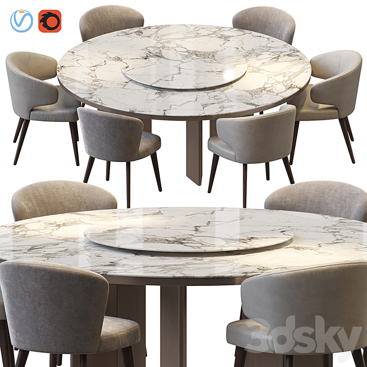 MORGAN MARBLE TABLE AND ASTON DINING CHAIR 3DS Max Model - thumbnail 1