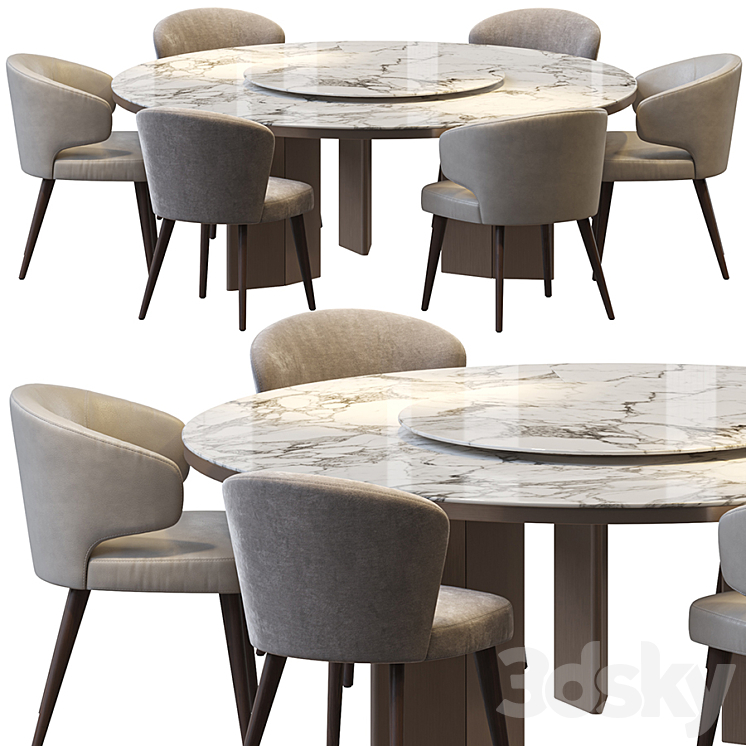MORGAN MARBLE TABLE AND ASTON DINING CHAIR 3DS Max Model - thumbnail 2