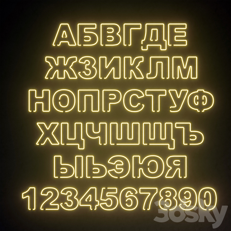 Light modules. Set 81. Neon Alphabet 3D Model Free