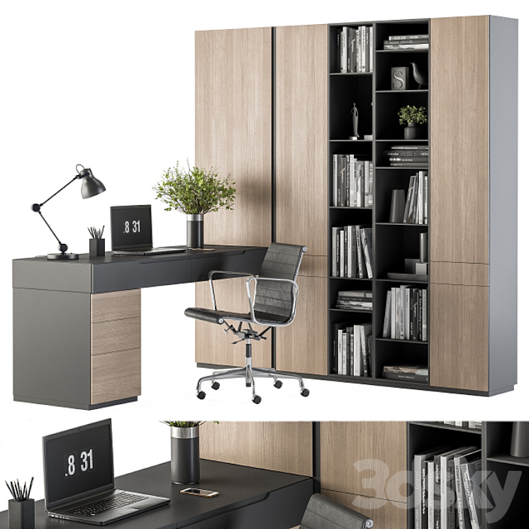 Office Furniture Wardrobe and Table – Home Office 36 3DS Max - thumbnail 1