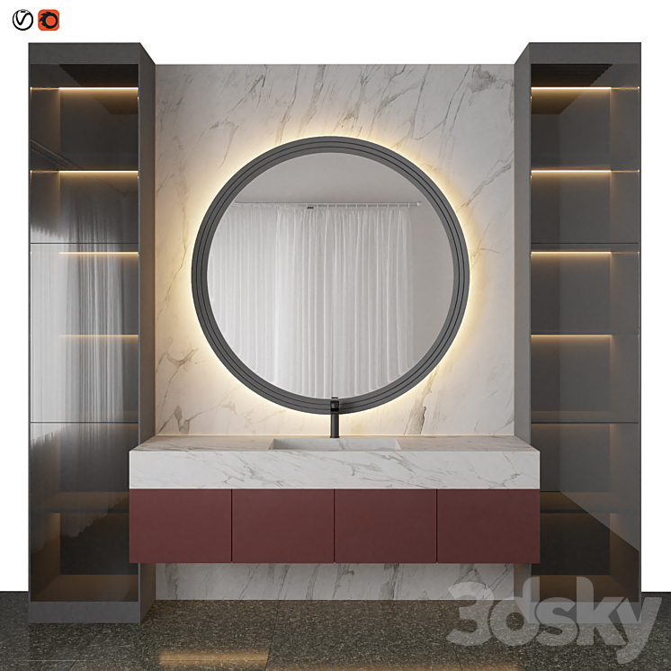 Marble red bathroom 3DS Max - thumbnail 1