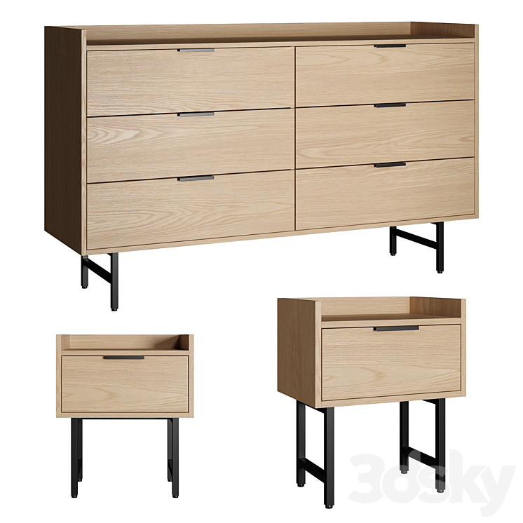 La Redoute headboard table and chest of drawers Volga 3DS Max - thumbnail 1