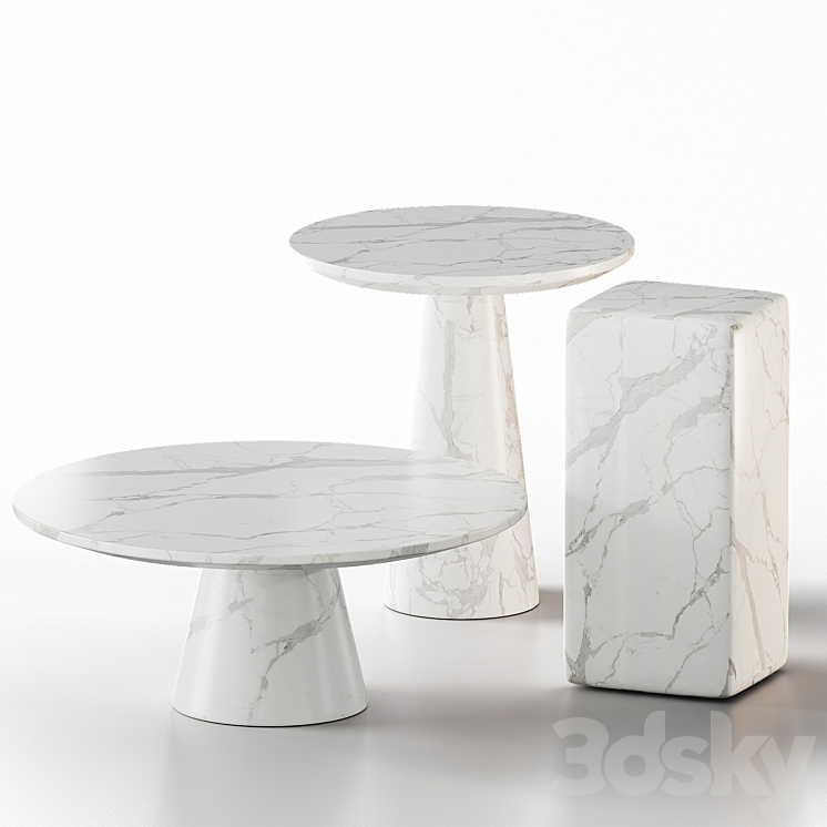 White marble tables set | Pols Potten 3DS Max - thumbnail 2