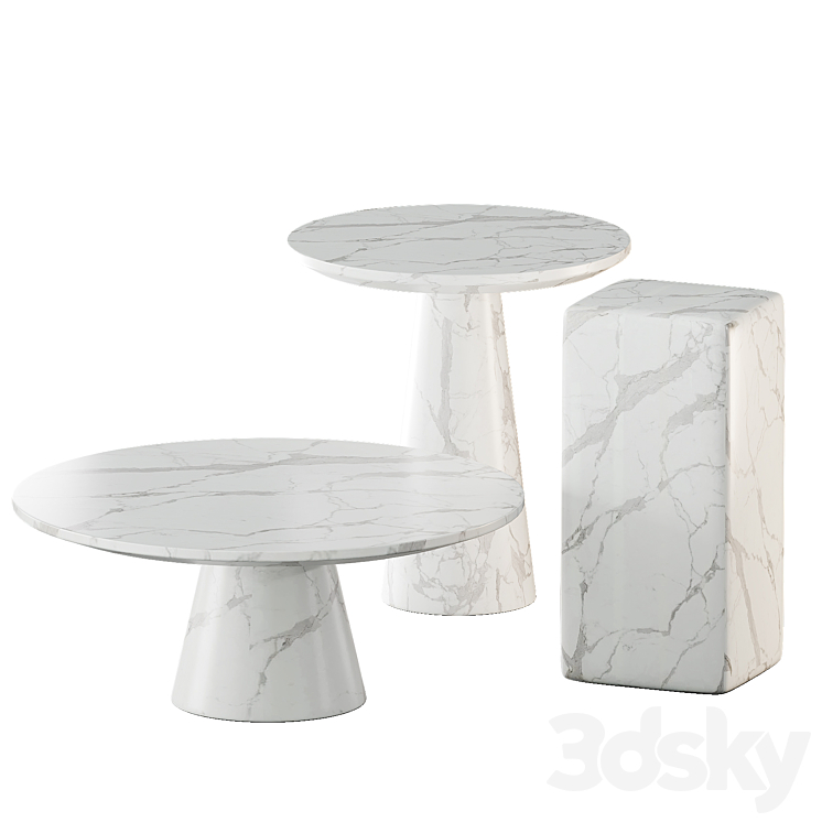 White marble tables set | Pols Potten 3DS Max - thumbnail 1