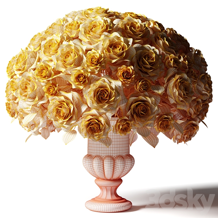 Bouquet of white and pink roses in a glass classic vase 3D Model Free