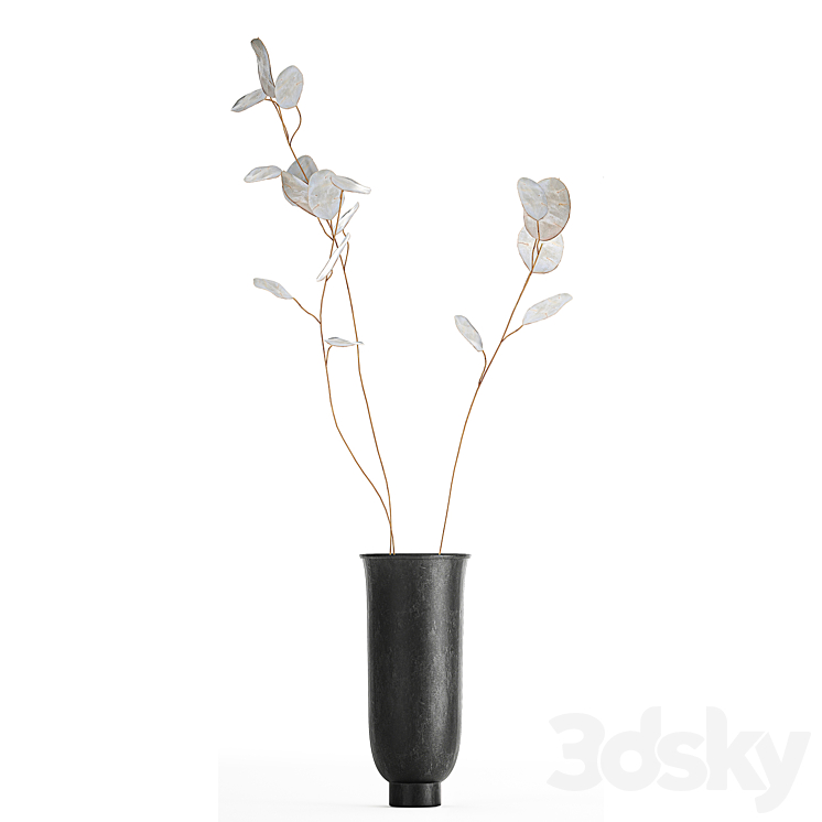 A bouquet of dried flowers in a black vase with branches of a dry Lunnik. 178. 3DS Max - thumbnail 2