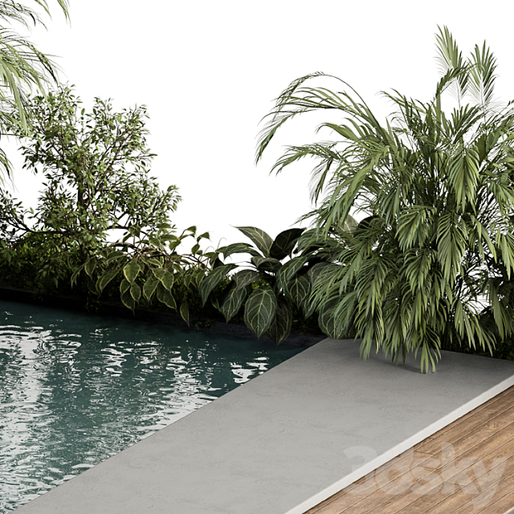 Backyard and Landscape Furniture with Pool 04 3D Model