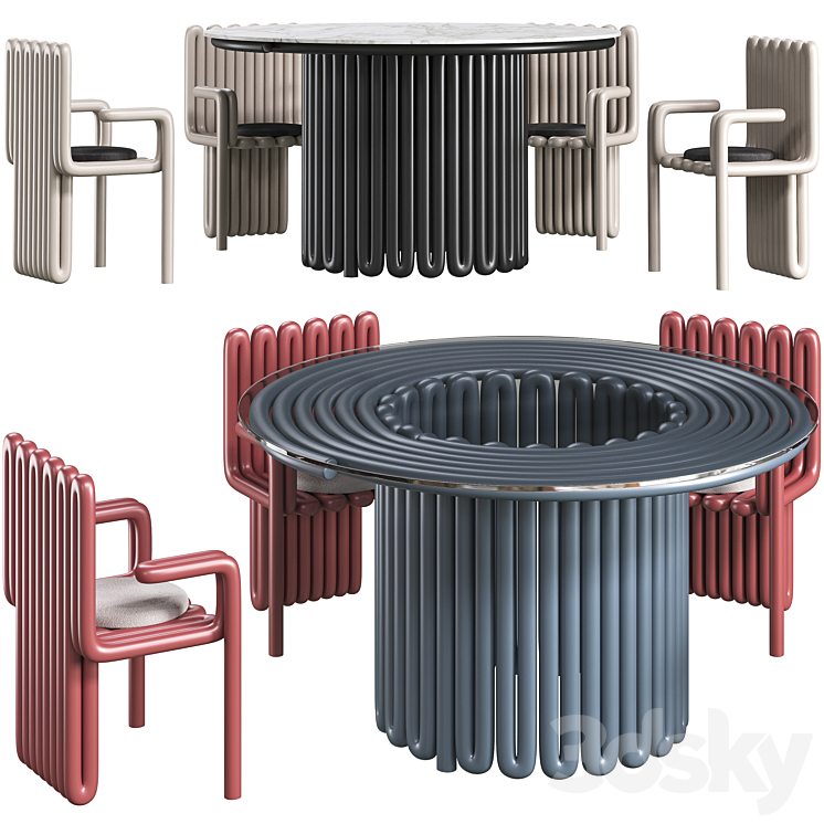 Dining table Helix and chair Helix concept by Zalim Isakov 3DS Max - thumbnail 1