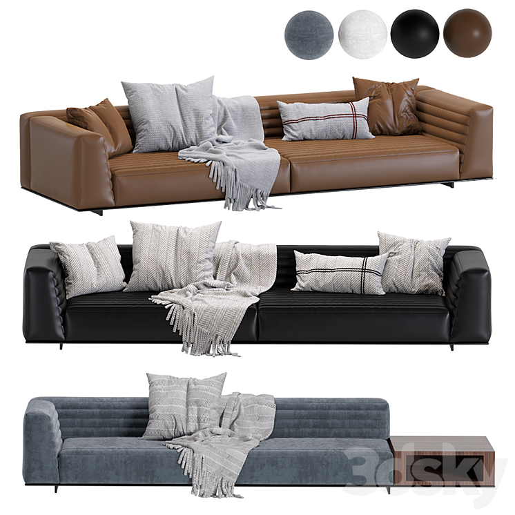 Sofa Minotti Roger \/ 2 Version Leather & Velvet 3DS Max - thumbnail 1
