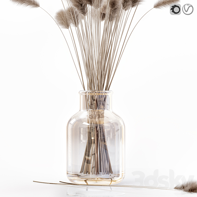 Dry flowers in modern vase 2 3D Model Free