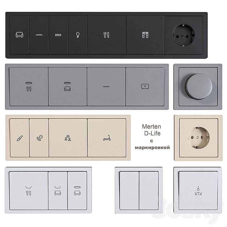 Schneider Electric sockets and switches with markings 3DS Max - thumbnail 1