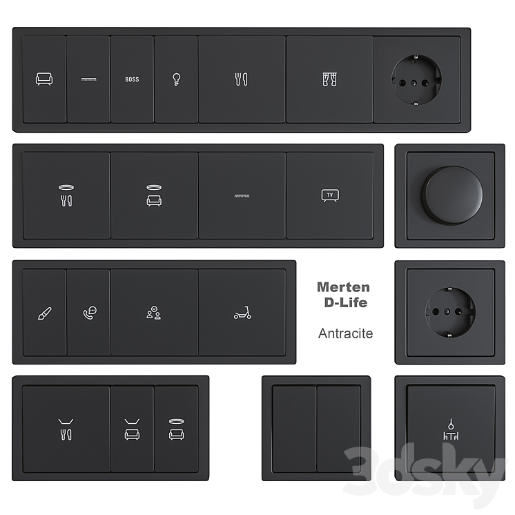 Schneider Electric sockets and switches with markings 3DS Max - thumbnail 2