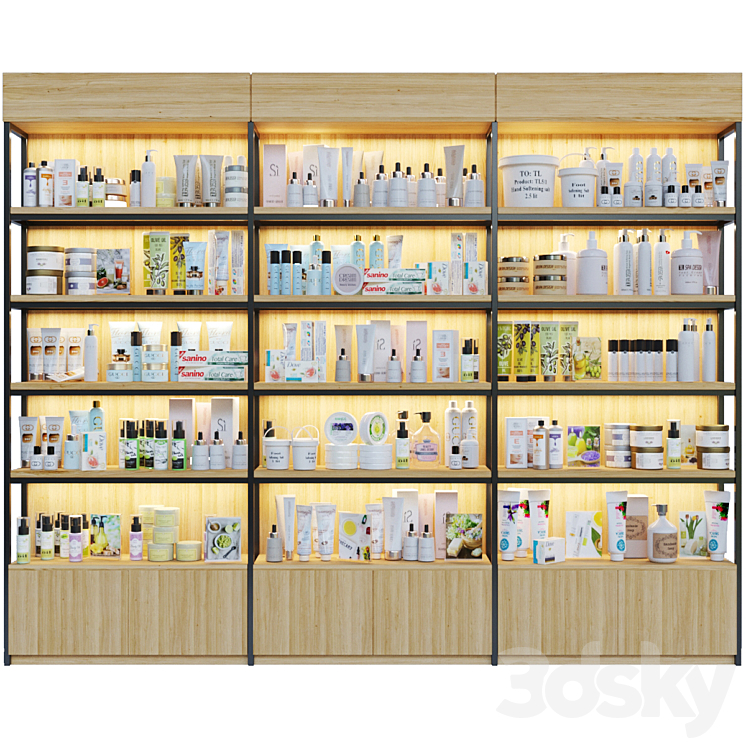 Showcase in a pharmacy with cosmetic care products 8 3D Model