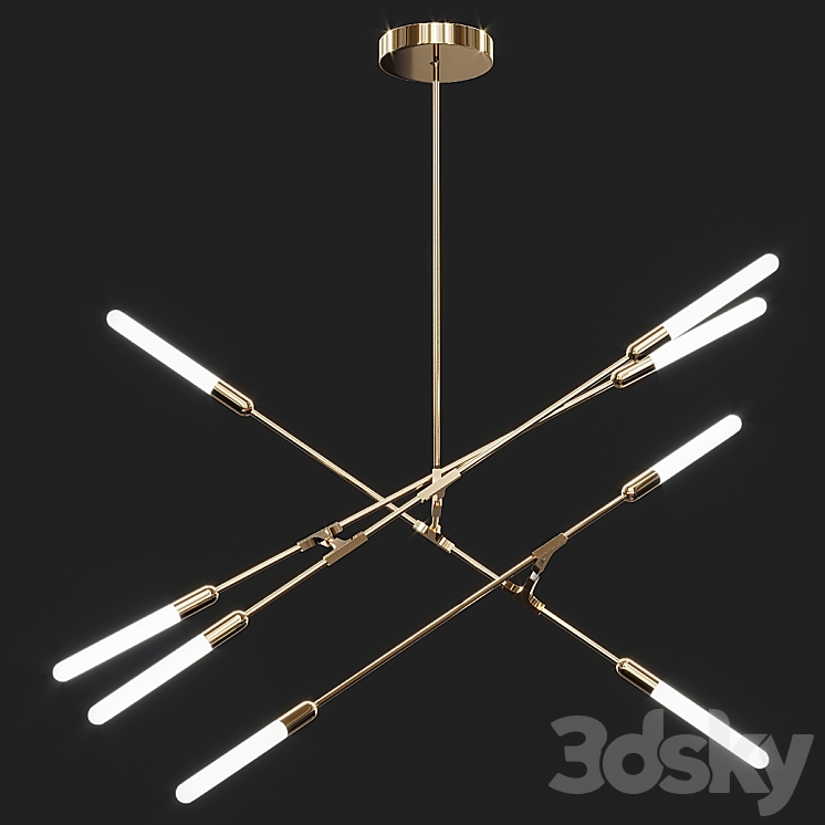 Antique Brass Wands LED Chandelier 3DS Max - thumbnail 1