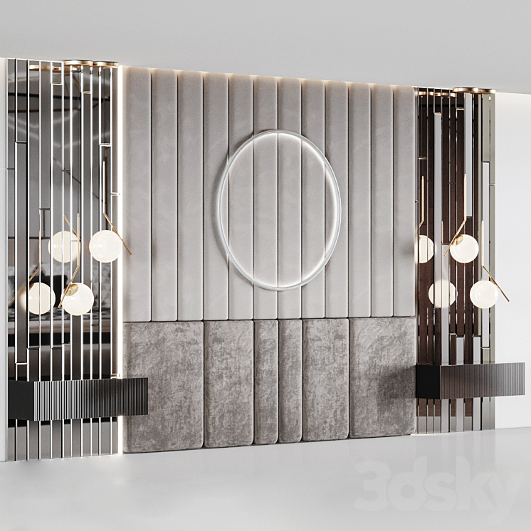 Headboard with pedestals and lamps 3DS Max - thumbnail 2