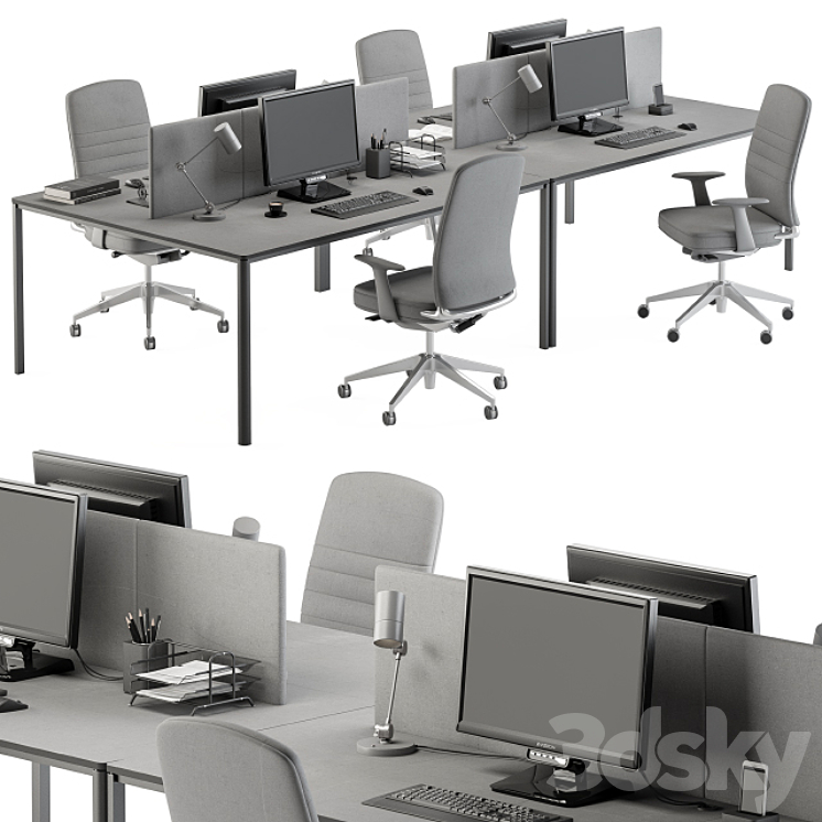 employee Desk Gray Set – Office Furniture 237 3DS Max - thumbnail 1
