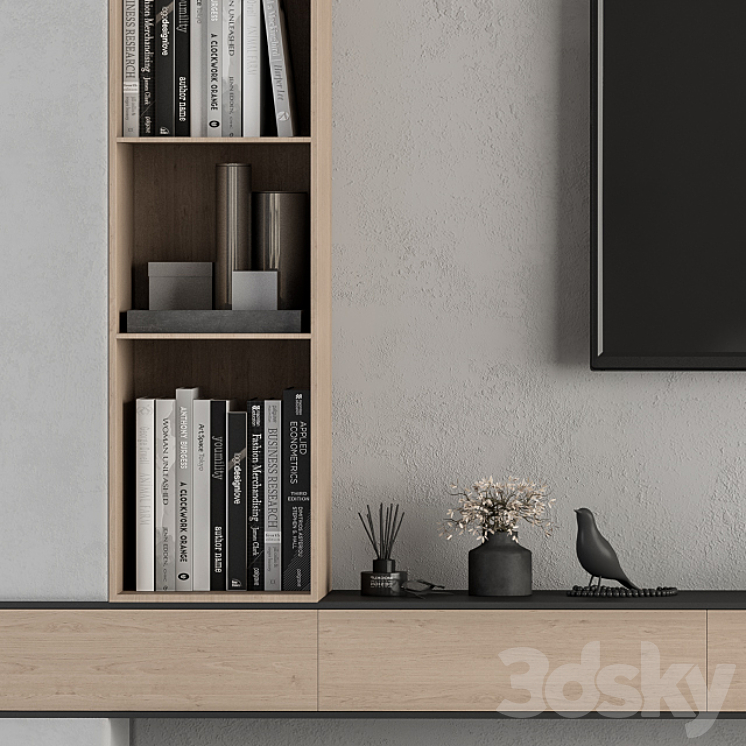 TV Wall Wood and Concrete – Set 26 3DS Max - thumbnail 2