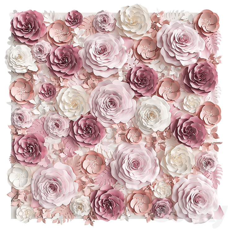 A wall of paper flowers. Photo background 3DS Max - thumbnail 1