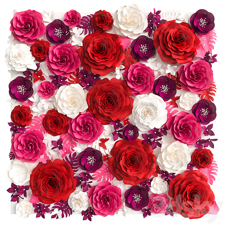 A wall of paper flowers. Photo background 3DS Max - thumbnail 2