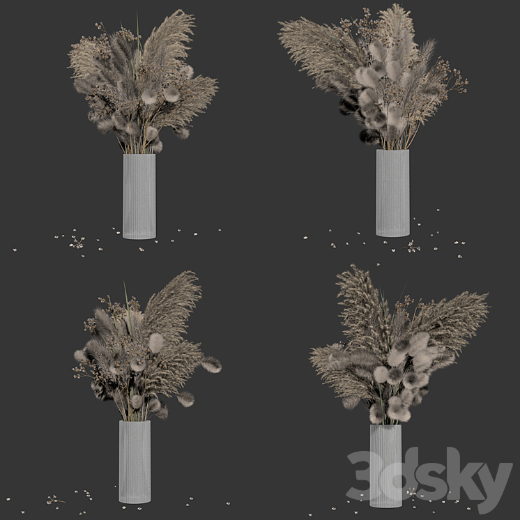 Dry flowers in modern vase 3 3DS Max - thumbnail 2